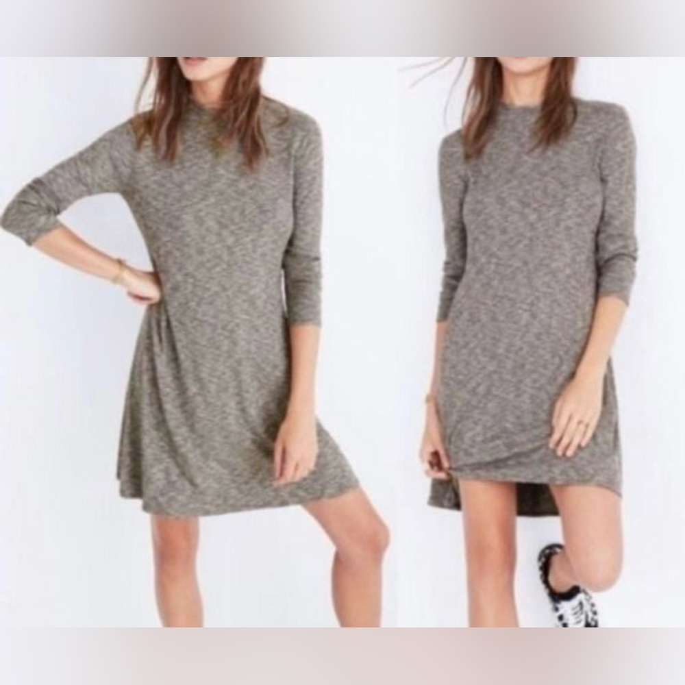 Madewell Grey Long Sleeve Heathered Dress in Gray City block Mock Neck Dress L